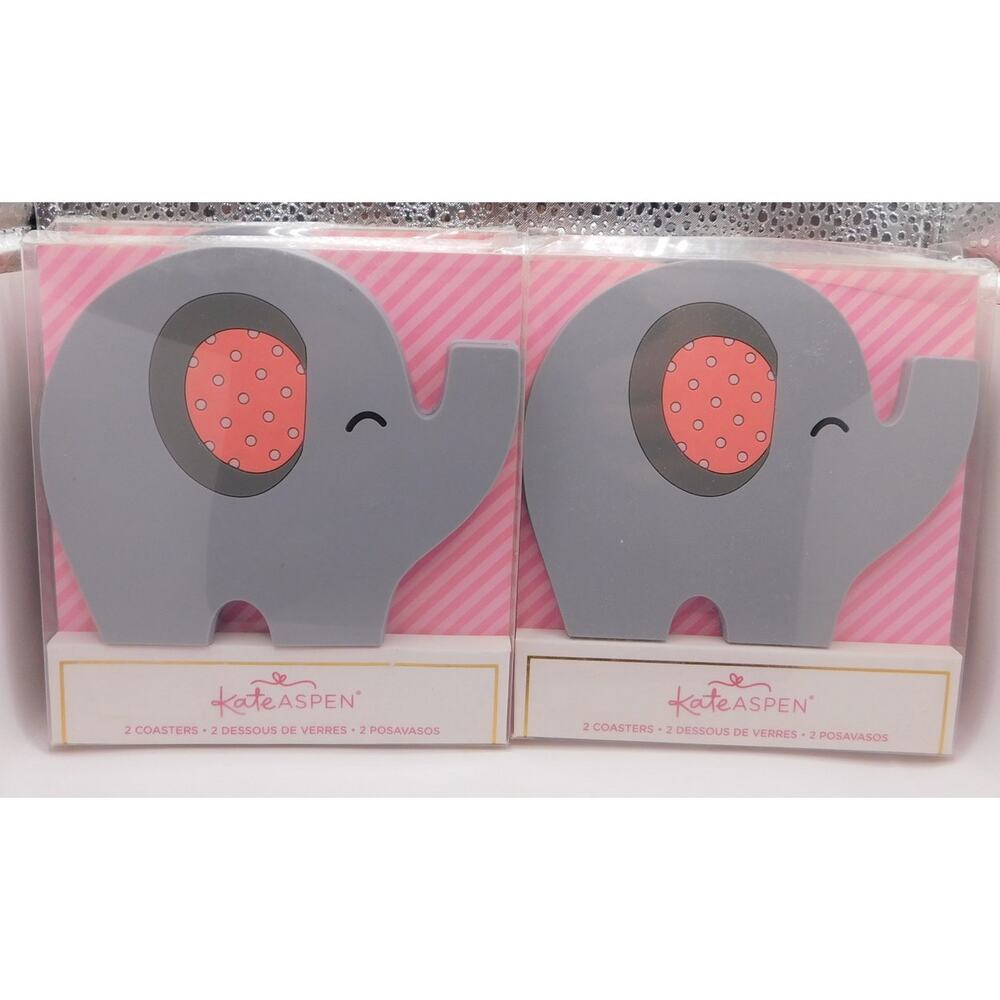 Little Peanut Pink Ears Elephant Coasters Party Favor 4.5" Kate Aspen New Set 6